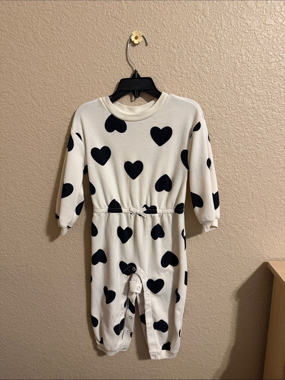 Carter's Cream One-Piece Bodysuit with Black Hearts